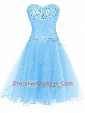 Blue Sweetheart Lace Up Beading Evening Dress Sleeveless