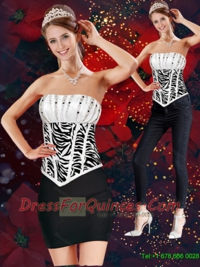 Detachable Column Strapless Embroidery White and Black Prom Dress for 2015