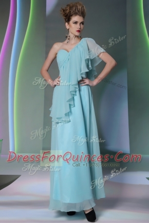 Deluxe One Shoulder Cap Sleeves Ruffles Side Zipper Prom Dress