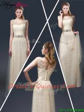 2016 Empire Lace Prom Dresses with Appliques in Champagne