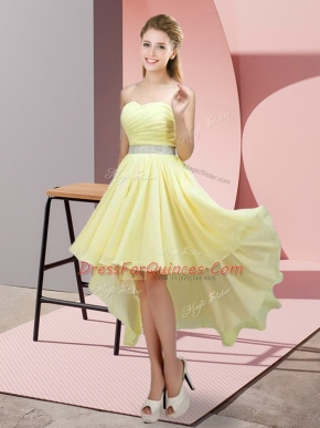 Deluxe Chiffon Sleeveless High Low Prom Gown and Beading