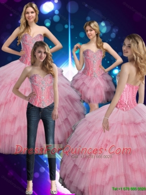 2015 Delicate Sweetheart Baby Pink Best Quinceanera Dresses with Beading
