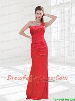 Hand Made Flowers and Ruching One Shoulder Christmas Party Dress