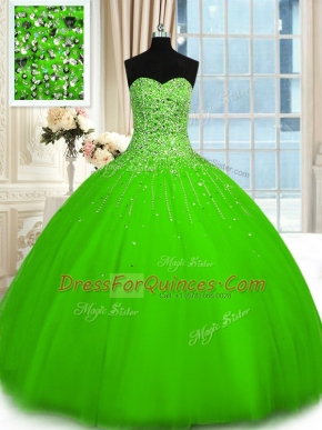 Tulle Lace Up Sweetheart Sleeveless Floor Length Sweet 16 Quinceanera Dress Beading