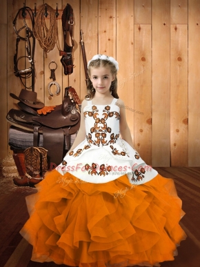 Orange Sleeveless Organza Lace Up Little Girls Pageant Gowns for Party and Sweet 16 and Quinceanera and Wedding Party