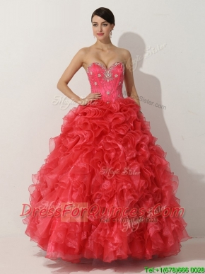 Cheap Promotional Princess Red Quinceanera Gown with Beading and Ruffles