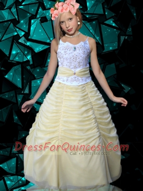 Ball Gown Spaghetti Straps Beading Little Gril Pageant Dress in Champagne