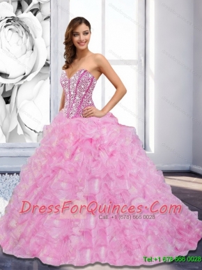 Flirting 2015 Sweetheart Beading and Ruffles Rose Pink Quinceanera Dresses
