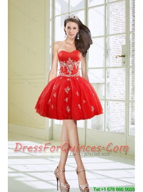 Hot Sale Ball Gown Sweetheart Appliques Red Prom Dresses for 2015