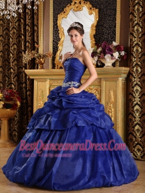Royal Blue Ball Gown Strapless Floor-length Pick-ups Taffeta Quinceanera Dress
