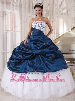 Beautiful Ball Gown Strapless Floor-length Taffeta and Tulle Embroidery Quinceanera Dress