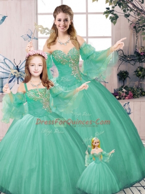 Beading and Ruching Vestidos de Quinceanera Green Lace Up Long Sleeves Floor Length