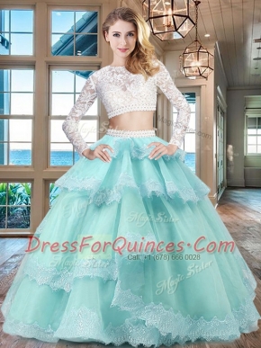 Scoop Long Sleeves Beading and Lace and Ruffled Layers Zipper 15 Quinceanera Dress