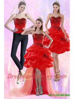 Detachable Luxurious Red Strapless 2015 Prom Dress with Appliques and Pick Ups