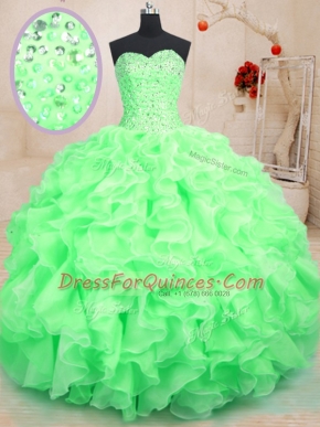 Floor Length Ball Gowns Sleeveless Green 15th Birthday Dress Lace Up