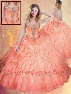 Fashionable Straps Ball Gown Sweet 16 Dresses with Ruffles and Appliques
