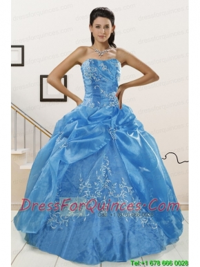 Classical Baby Blue 2015 Quinceanera Dresses with Embroidery