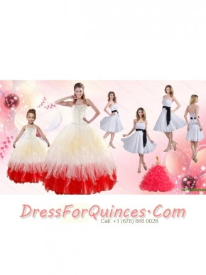 Multi Color Strapless Beading Quinceanera Dress and White Strapless Ruching Prom Dresses and  Halter Top Beading Little Girl Dress