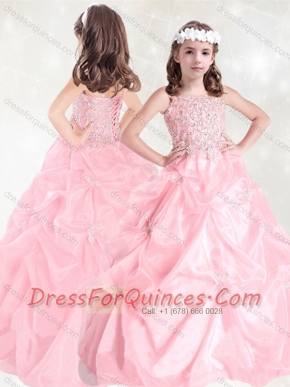 Adorable Beaded and Pick Ups Little Girl Pageant Dress with Straps