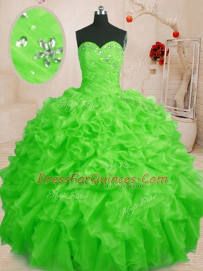 Ball Gowns Organza Sweetheart Sleeveless Beading and Ruffles Floor Length Lace Up Vestidos de Quinceanera
