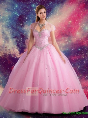 Pretty Sweetheart Beaded Sweet 15 Dress in Rose Pink for 2015 Summer