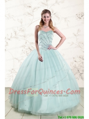 2015 Exclusive Apple Green Quinceanera Dresses with Reinstones