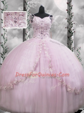 Beading and Appliques Vestidos de Quinceanera Lilac Side Zipper Cap Sleeves Brush Train