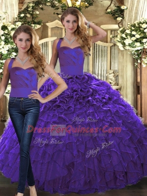 Purple Halter Top Lace Up Ruffles Quinceanera Dress Sleeveless