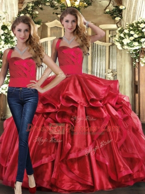 Nice Halter Top Sleeveless Organza Sweet 16 Quinceanera Dress Ruffles Lace Up