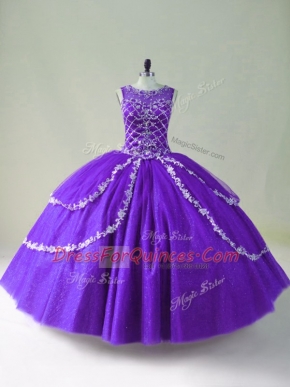 Best Selling Ball Gowns Sweet 16 Quinceanera Dress Purple Scoop Tulle Sleeveless Floor Length Zipper
