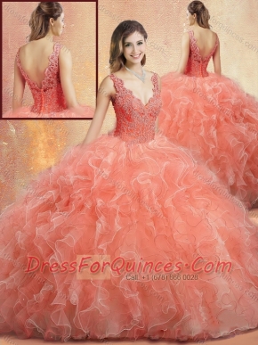Pretty V Neck Sweet 16 Gowns with Ruffles and Appliques