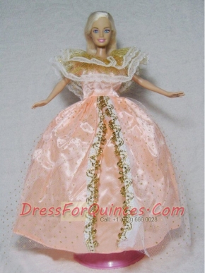 Gorgeous Light Orange Gown Handmade Dress For Barbie Doll