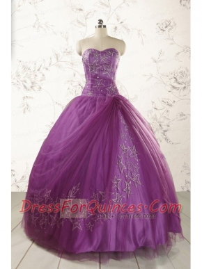 2015 Formal Sweetheart Purple Quinceanera Dresses with Appliques
