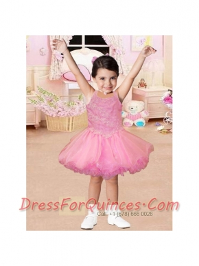 Pretty Straps Appliques and Ruffles Pink Little Girl Dress for 2014