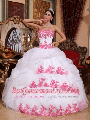 White Ball Gown Sweetheart Floor-length Organza Appliques Quinceanera Dress