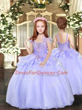 Lavender Sleeveless Beading Floor Length Kids Formal Wear