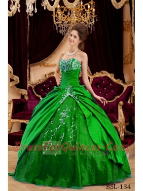Fashionable Green Ball Gown Sweetheart With Taffeta and Tulle Appliques For Classical Quinceanera Dresses