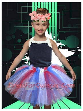 Cute Halter Ruffles Tulle Knee-length 2014 Little Girl Dress in Multi-color