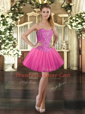 Sumptuous Hot Pink Sleeveless Tulle Lace Up for Prom and Party