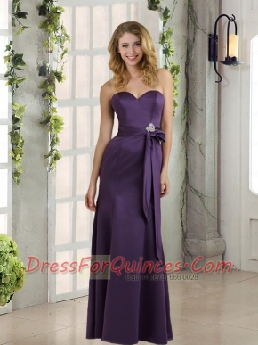 Sweetheart Column 2015 Eggplant Purple Dama Dresses with Belt