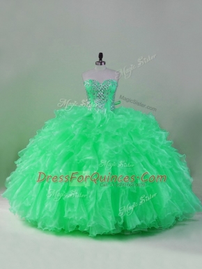 Eye-catching Sweetheart Sleeveless Lace Up Vestidos de Quinceanera Green Organza