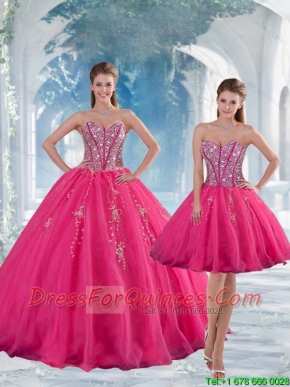2015 Sweetheart Hot Pink Sequins and Appliques Prom Dresses