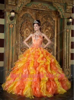 Orange Ball Gown Strapless Floor-length Organza Ruffles Quinceanera Dress