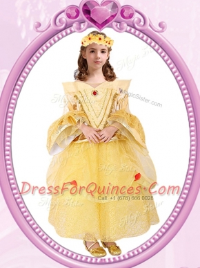 Gold Scoop Zipper Beading and Sequins Flower Girl Dresses for Less Long Sleeves