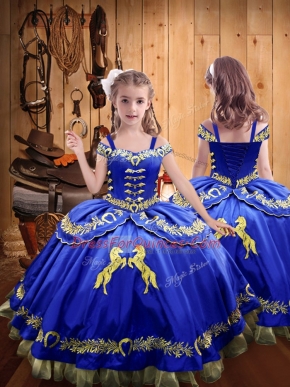 Royal Blue Sleeveless Satin Lace Up Little Girls Pageant Dress Wholesale for Sweet 16 and Quinceanera