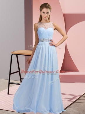 Sleeveless Floor Length Beading Backless Custom Made with Blue