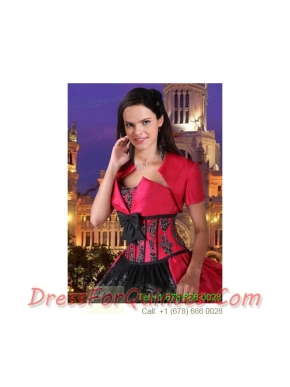 Beautiful Taffeta Bowknot Red and Black Quinceanera Jacket With Front Closure
