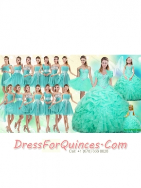 2015 Summer Perfect Ruffles and Beaded Quinceanera Dress and Aqua Blue A Line Dama Dresses and Cute Scoop Little Girl Dress and Short Beaded Prom Dress