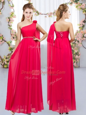 Fine Chiffon Sleeveless Floor Length Dama Dress and Beading and Hand Made Flower