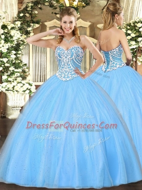 Custom Design Tulle Sleeveless Floor Length Ball Gown Prom Dress and Beading